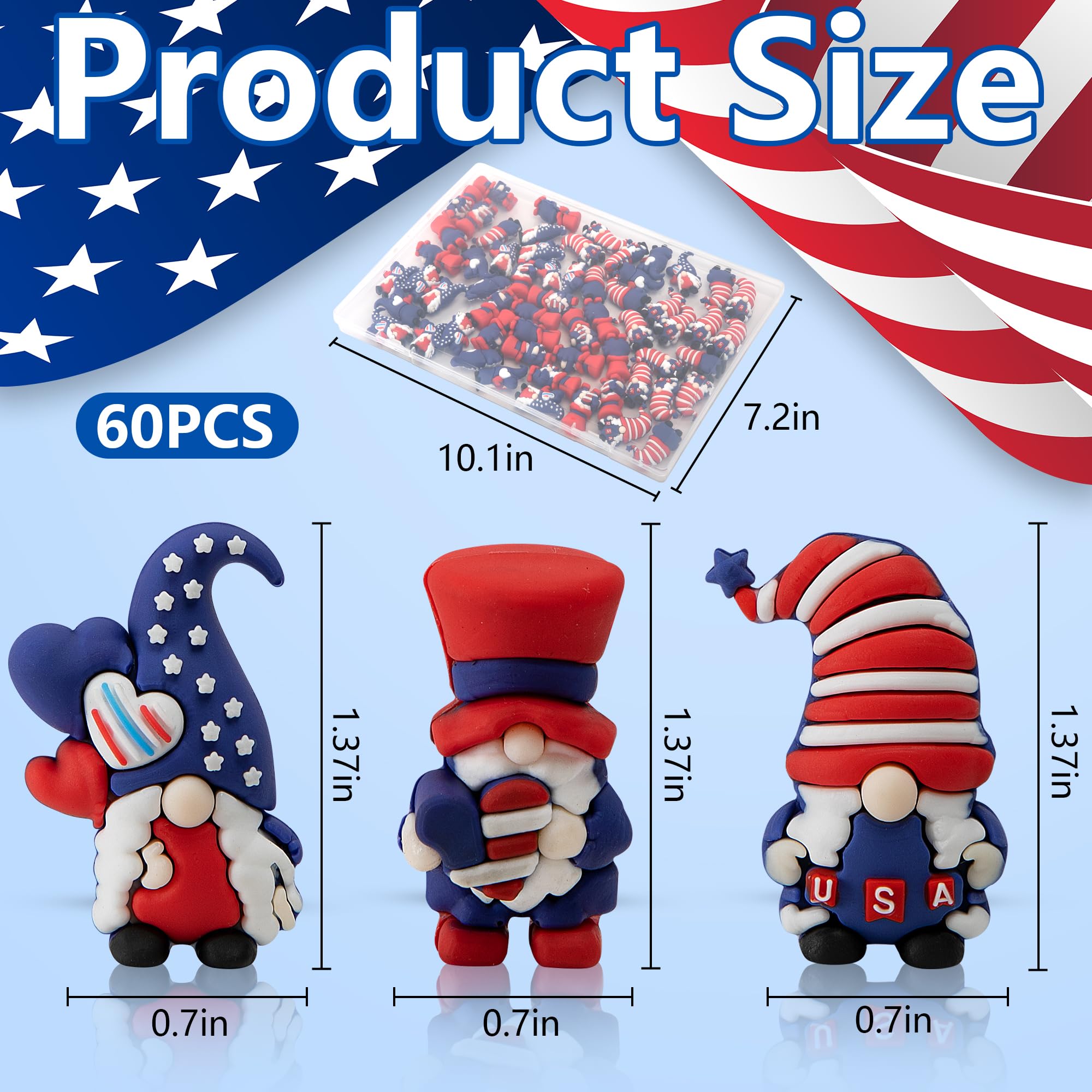 Watayo patriotic gnomes with flag patterns add festive charm to shelves