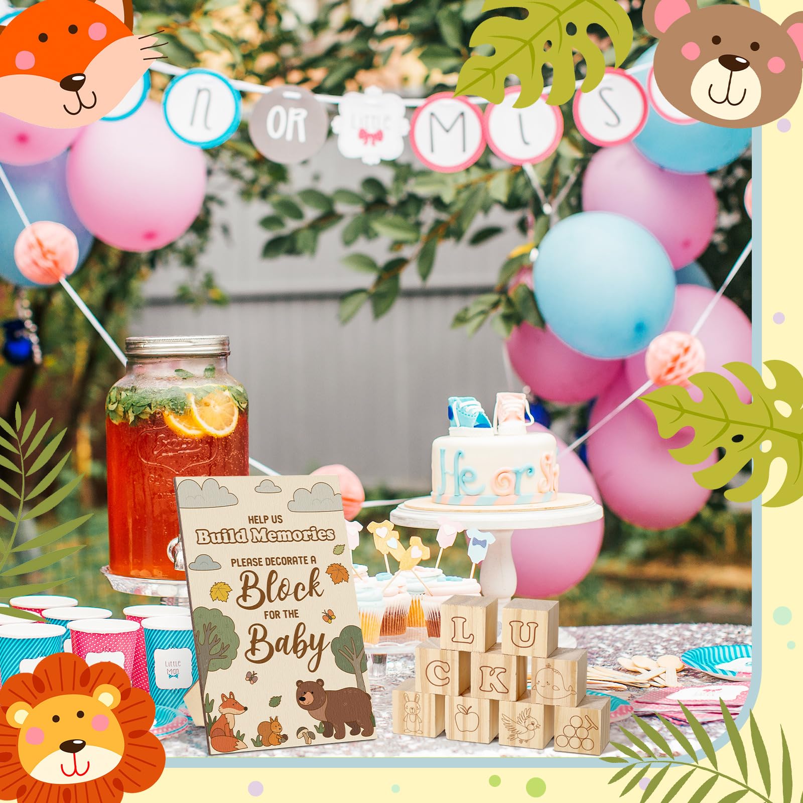 Watersay baby shower sign kit in use during gender reveal planning.