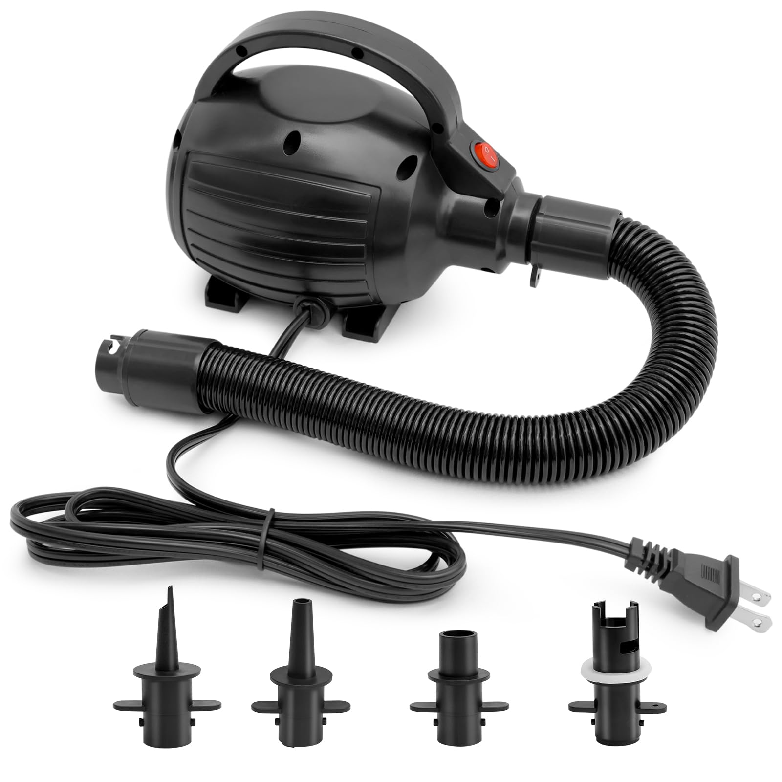 Wauffua electric air pump with four nozzles for versatile inflation.