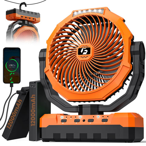 Wavmill 24000mAh camping fan with detachable batteries for on-the-go charging.