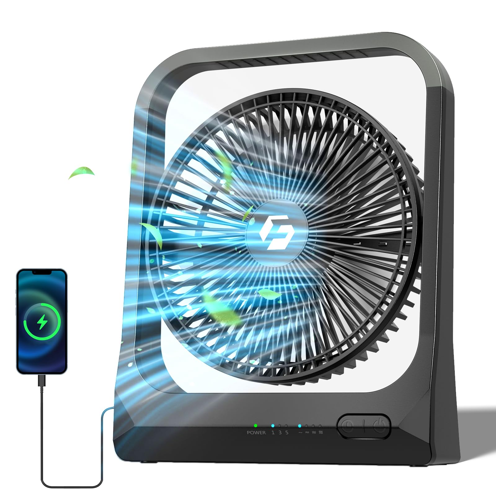 Wavmill 8-inch portable fan front view for desk cooling.