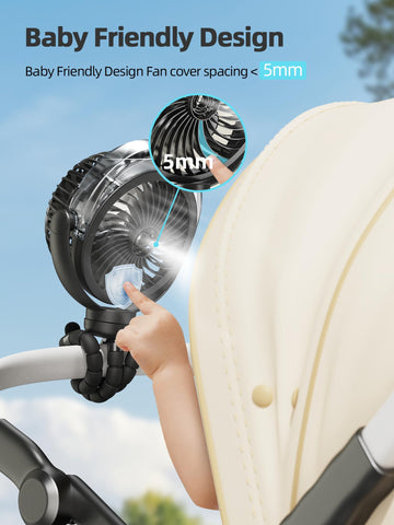 Wavmill Misting Stroller Fan battery indicator shows readiness for outdoor use.