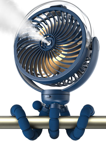 Wavmill misting stroller fan front view for on-the-go cooling.