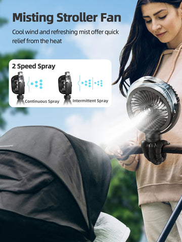 Wavmill Misting Stroller Fan side view shows quiet operation for nap-friendly use.