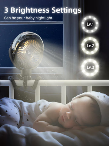 Wavmill Misting Stroller Fan top view highlights compact design with all-day battery.