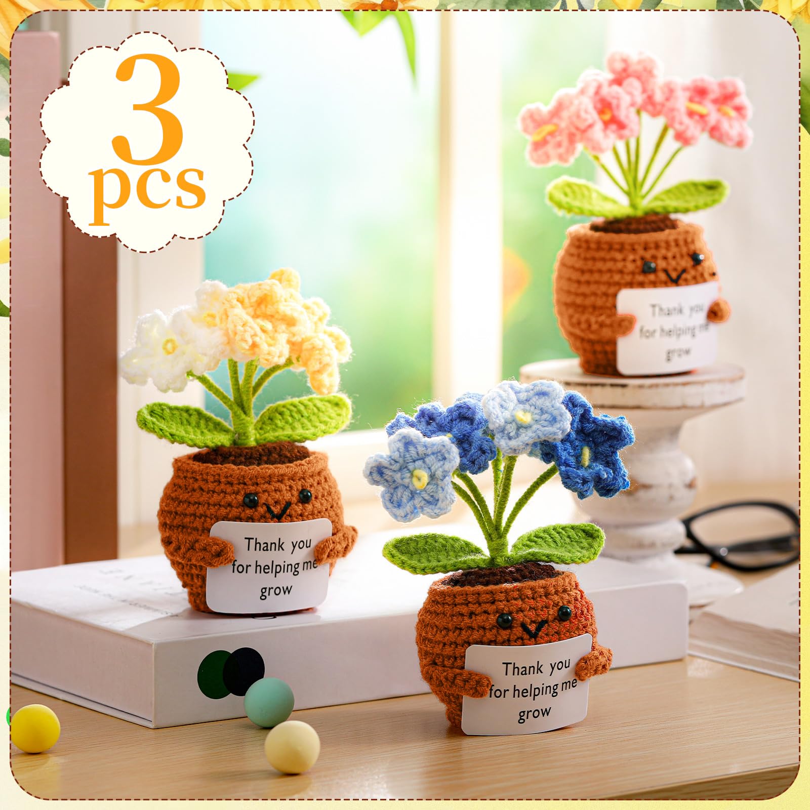 Wavwavw cotton crochet flower in pot — compact decor for desks and shelves.