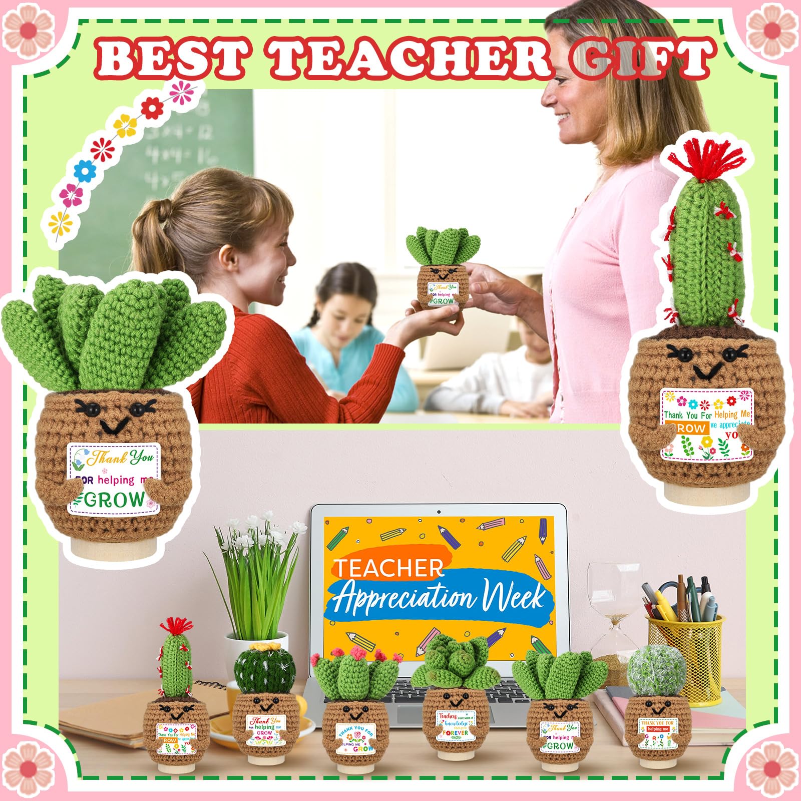 Wavwavw colorful crochet succulents brighten any classroom.