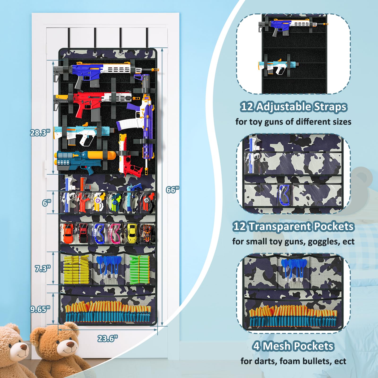 Wawocs adjustable hook-and-loop straps customize storage layout for growing toy collections.
