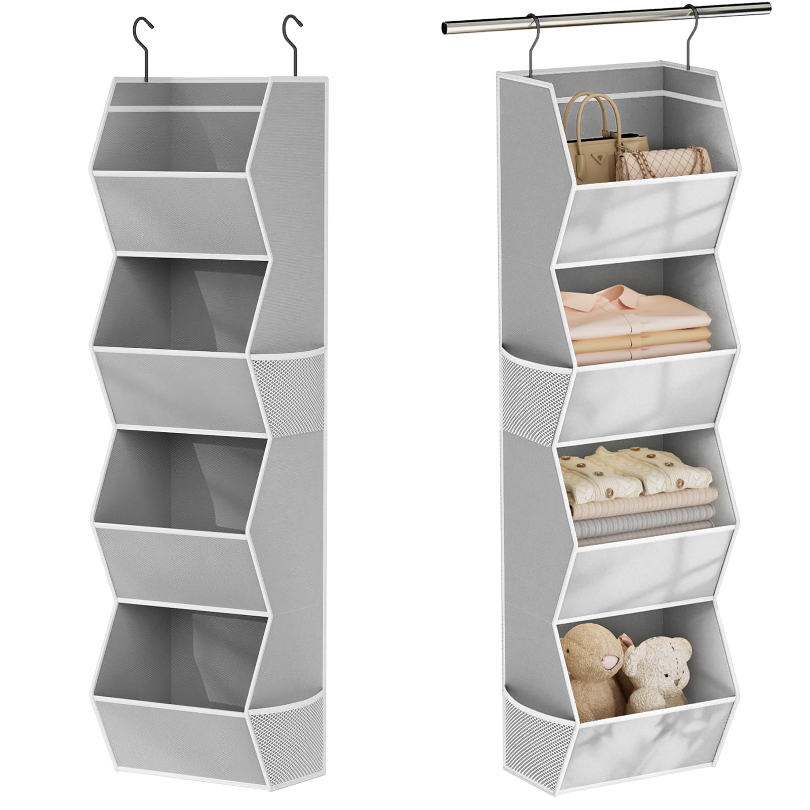 Wawocs four-shelf hanging organizer for compact closet storage solutions.