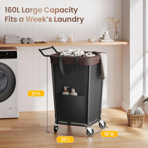Wawocs rolling laundry hamper with 2-section design for easy sorting.