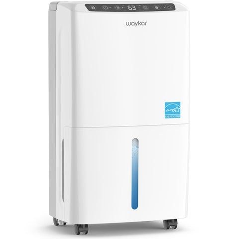 Waykar dehumidifier front view showing compact design for living rooms and basements