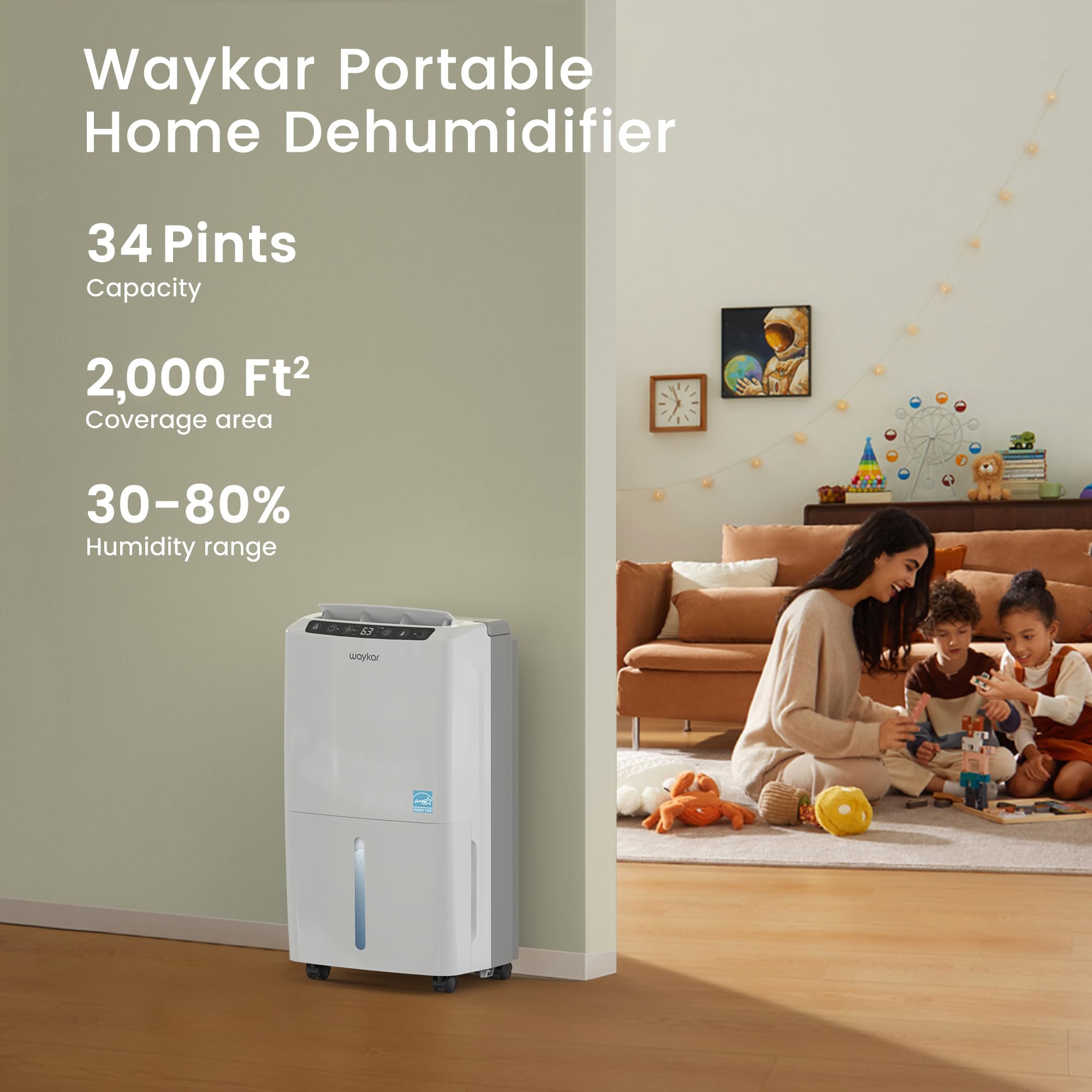 Waykar 34 pints per day capacity illustrating moisture removal