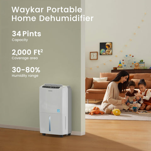 Waykar 34 pints per day capacity illustrating moisture removal