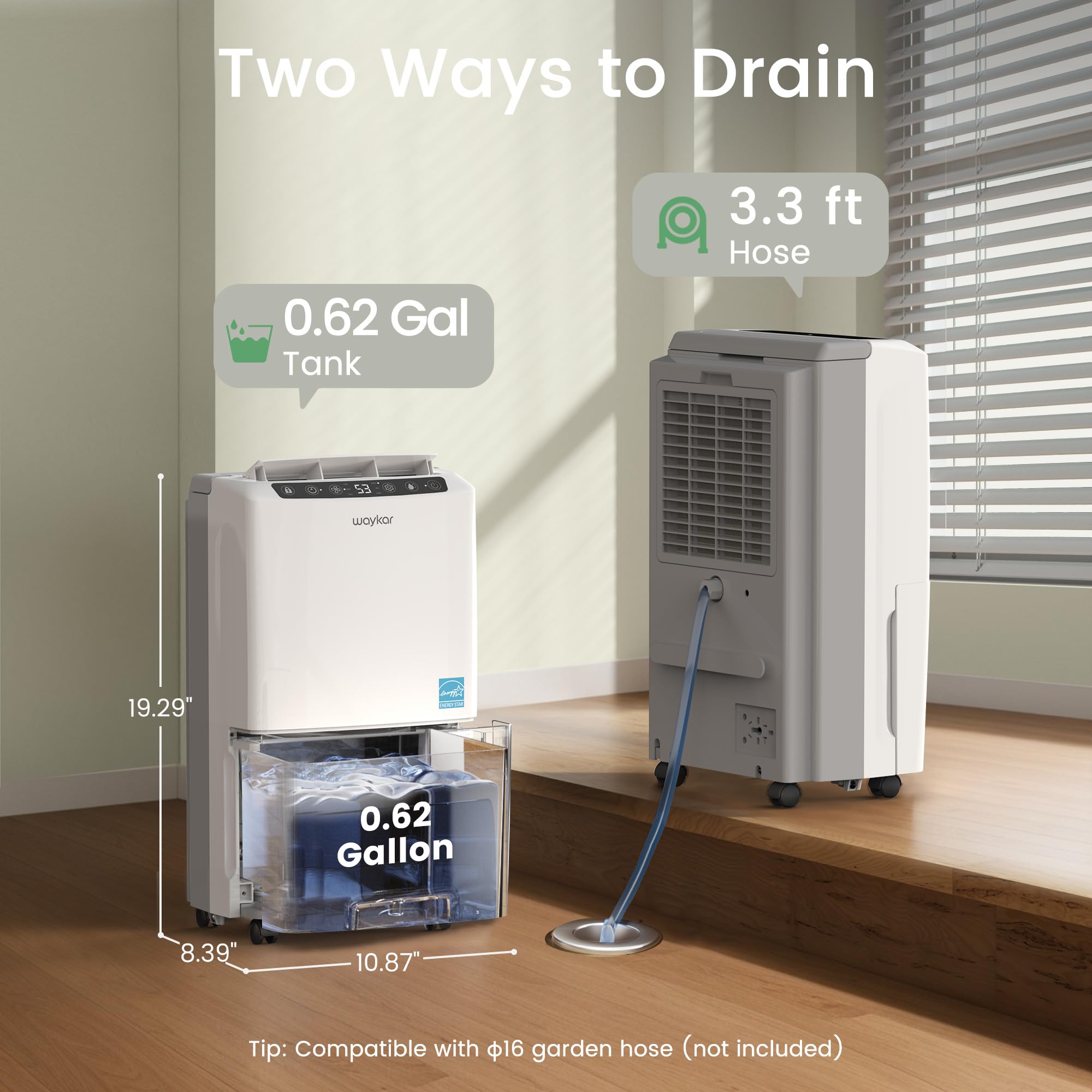 Waykar unit with hose and water-tank drainage options