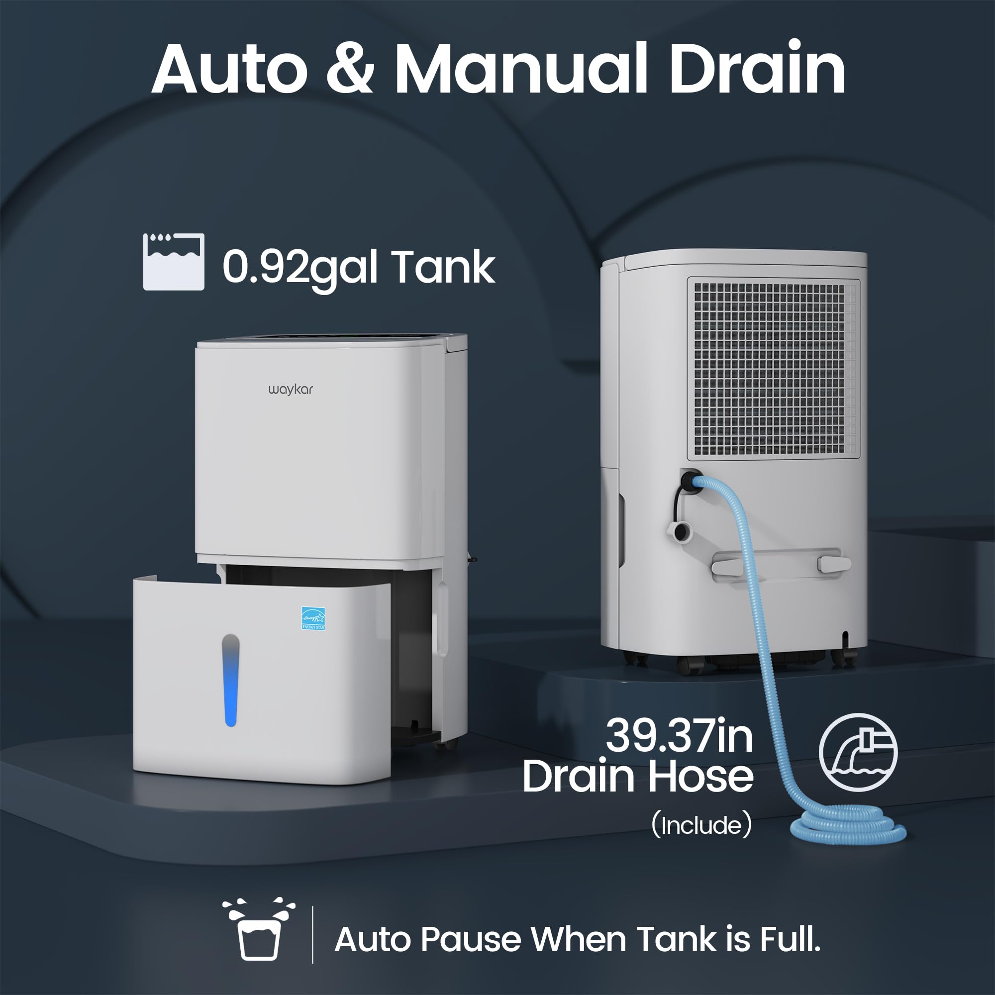 Waykar Max 80 Pint Dehumidifier four caster wheels for effortless mobility