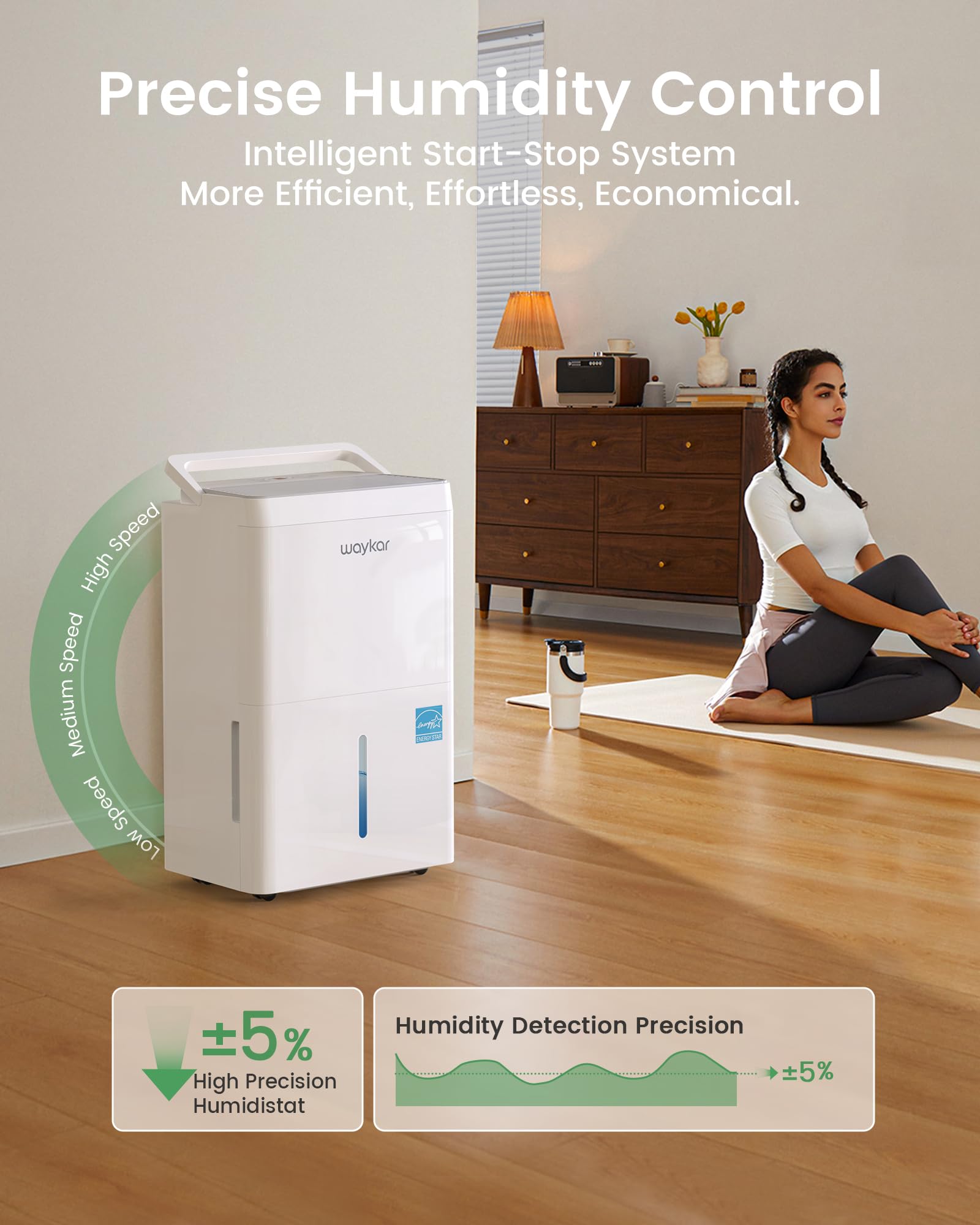 Waykar dehumidifier operating quietly at 40 dB in bedroom