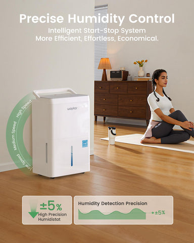Waykar dehumidifier operating quietly at 40 dB in bedroom