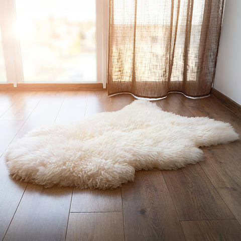 WaySoft New Zealand sheepskin rug 2x3 ivory front view shows plush luxury.