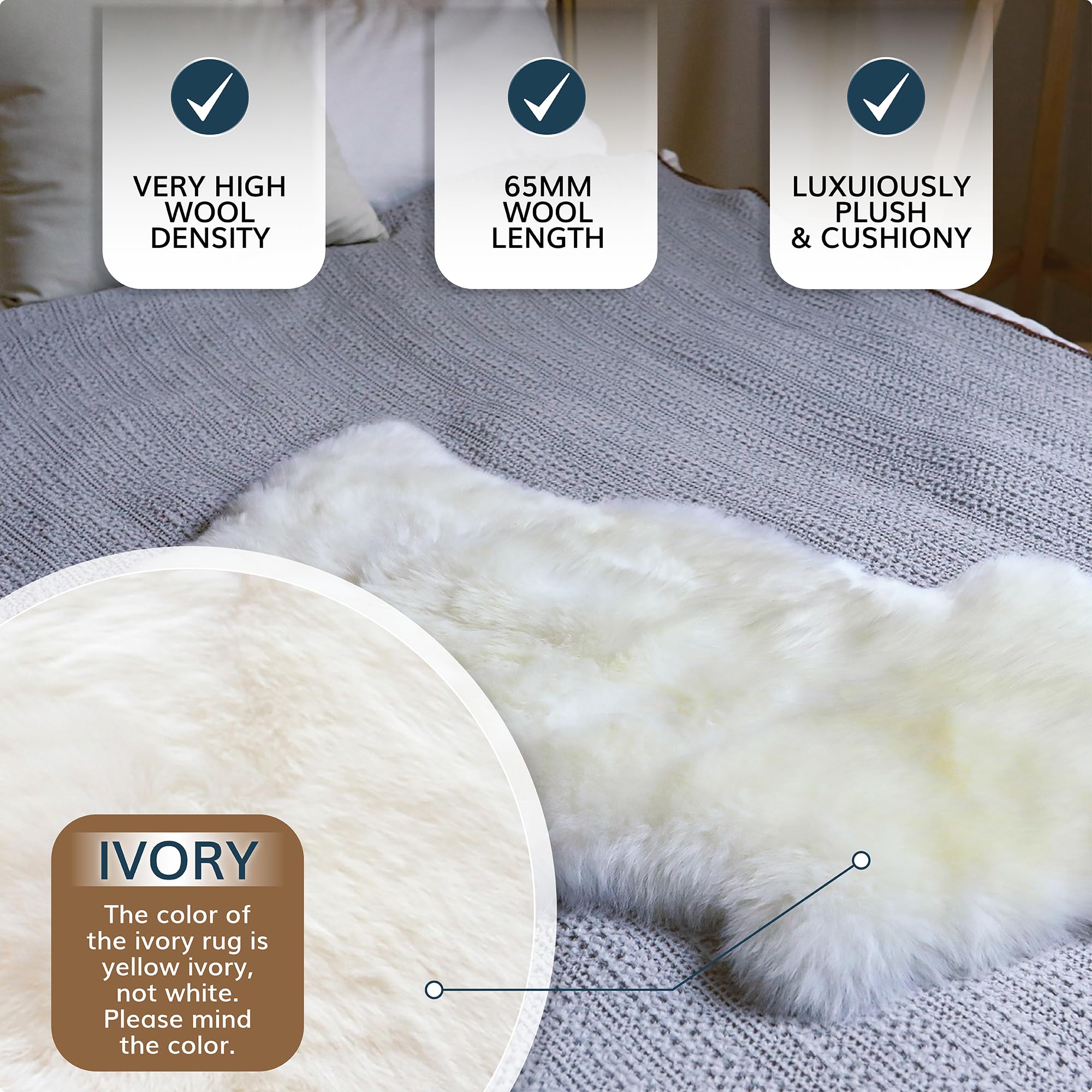 WaySoft ivory draped sheepskin rug on chair adds cozy accent.