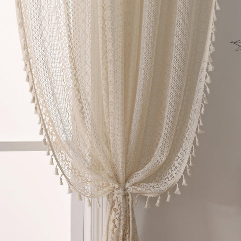WAZZIO boho lace curtains beige two panels 59x45 offering soft privacy