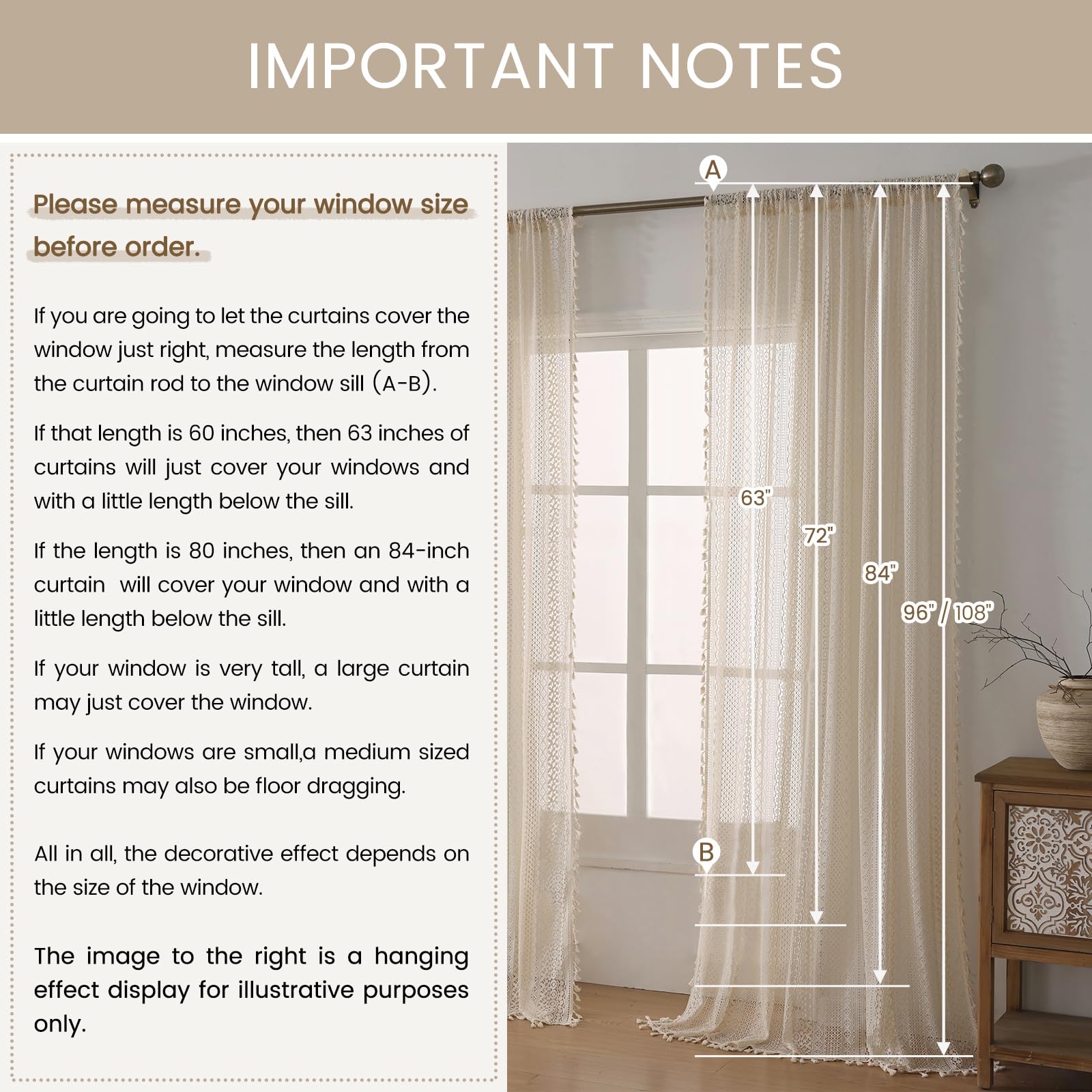 WAZZIO tassel accents on beige curtains enhance boho style and decor
