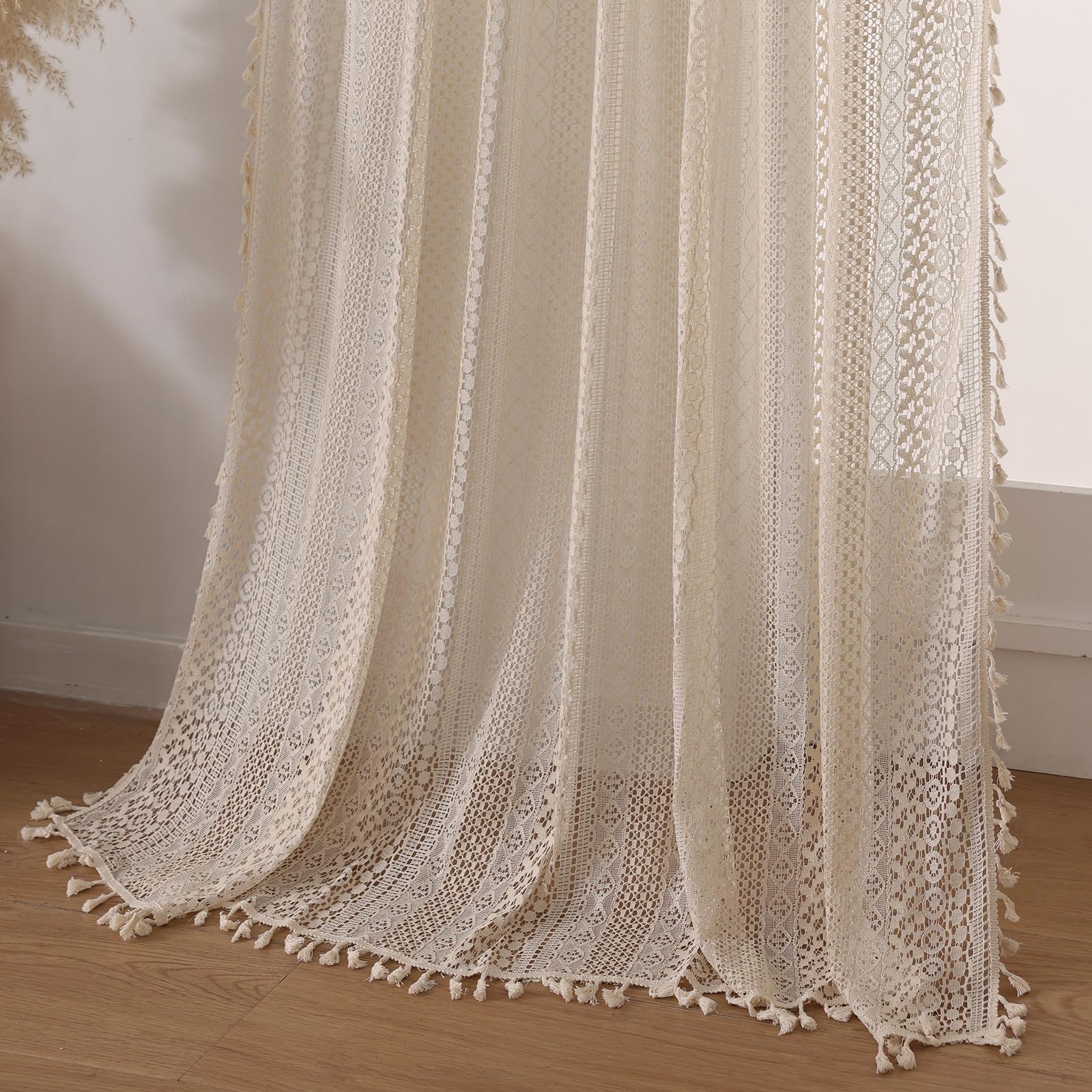 WAZZIO two-panel beige curtains create airy coverage with a refined texture.