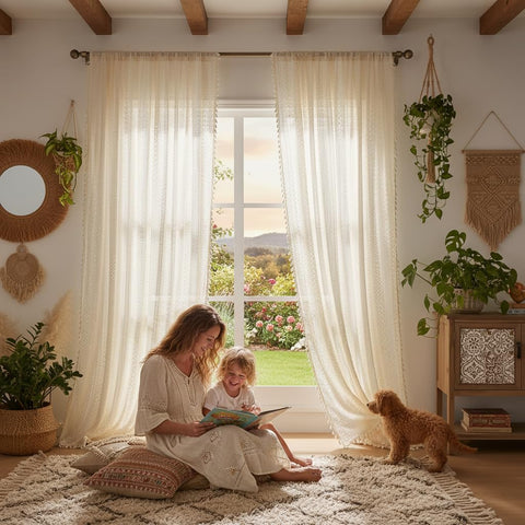 WAZZIO vintage-boho curtains evoke coastal or farmhouse vibes with timeless appeal.