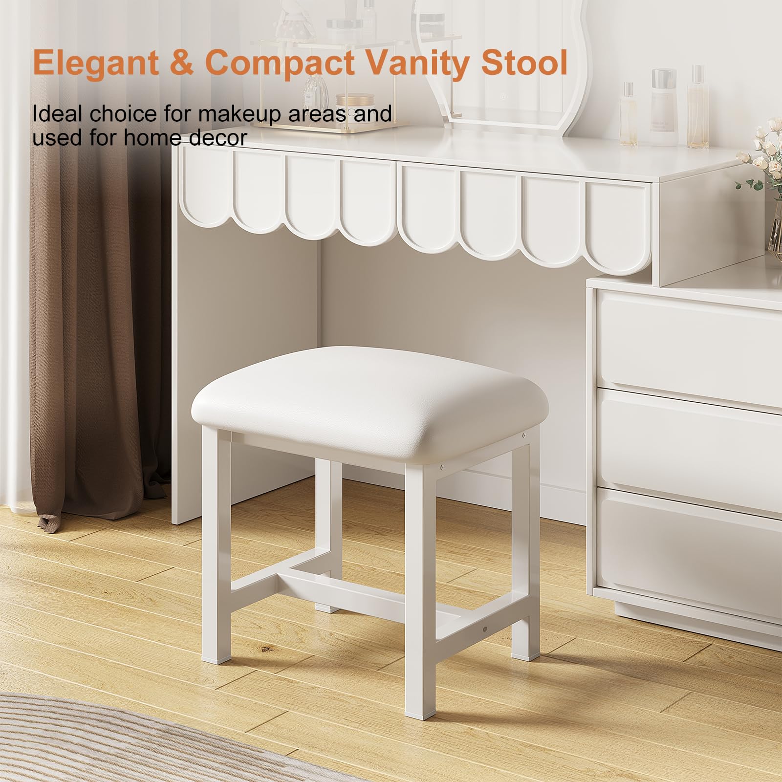 WBKATN small vanity chair fits tight spaces while adding chic seating.