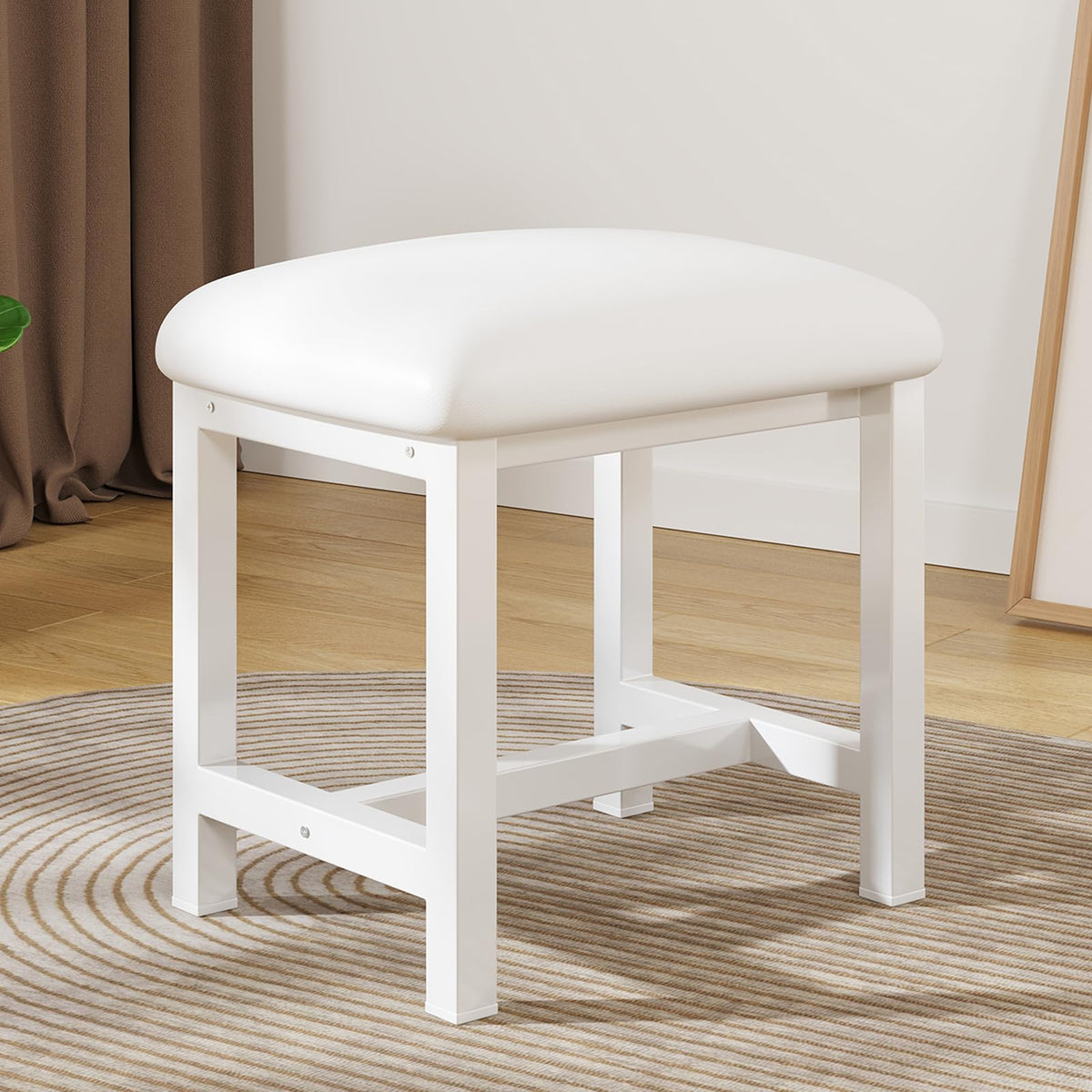 WBKATN white vanity stool seat offers compact comfort for desks and vanities.