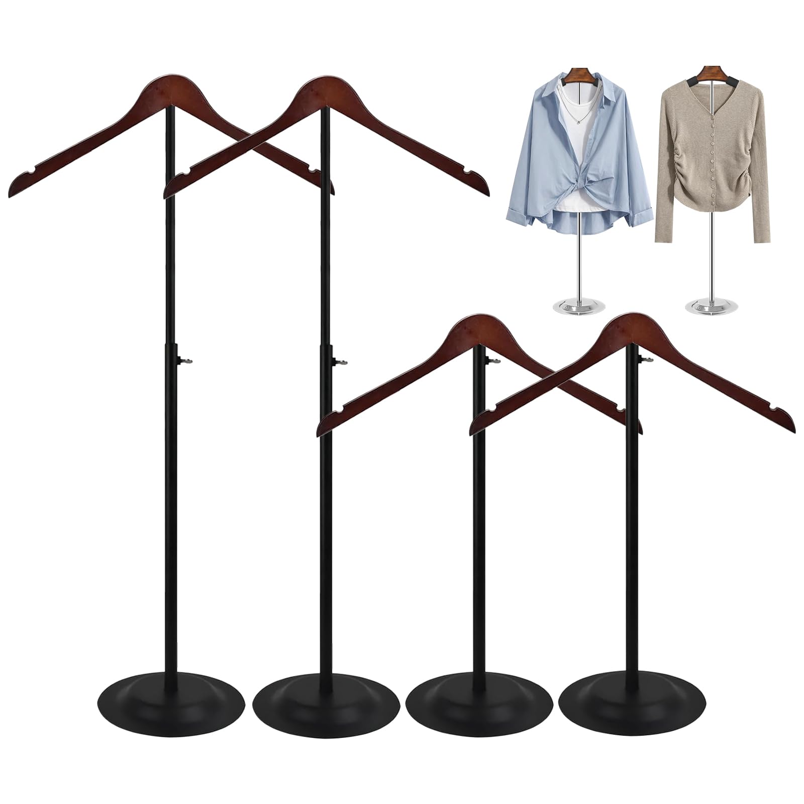 WDBG 4-pack T-shirt display stand for retail presentation and organized storefront showcases.