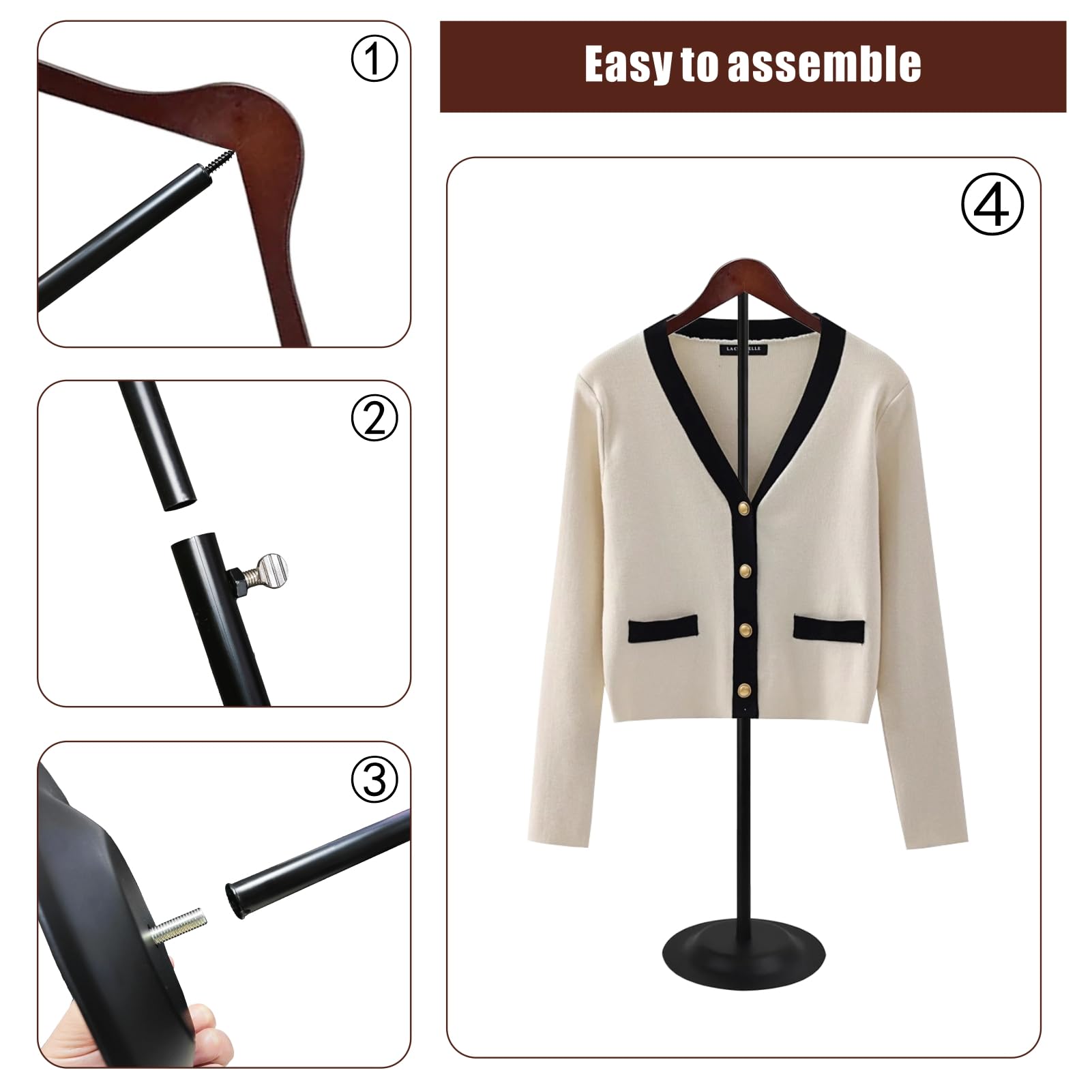 WDBG metal base provides sturdy support for stable garment presentation across busy floors.