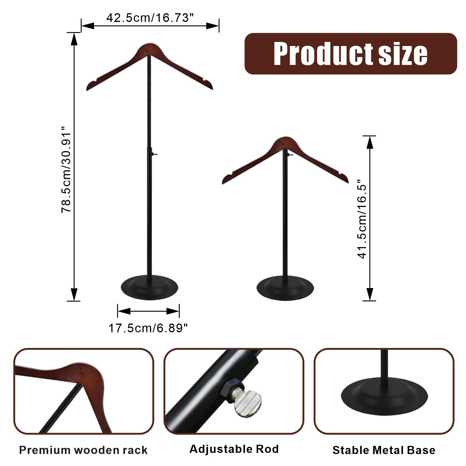 WDBG T-shirt stand with wood hanger highlights garments with natural wood elegance for premium displays.