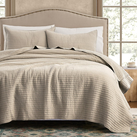 WDCOZY 100% cotton quilt king in beige for breathable year round comfort.