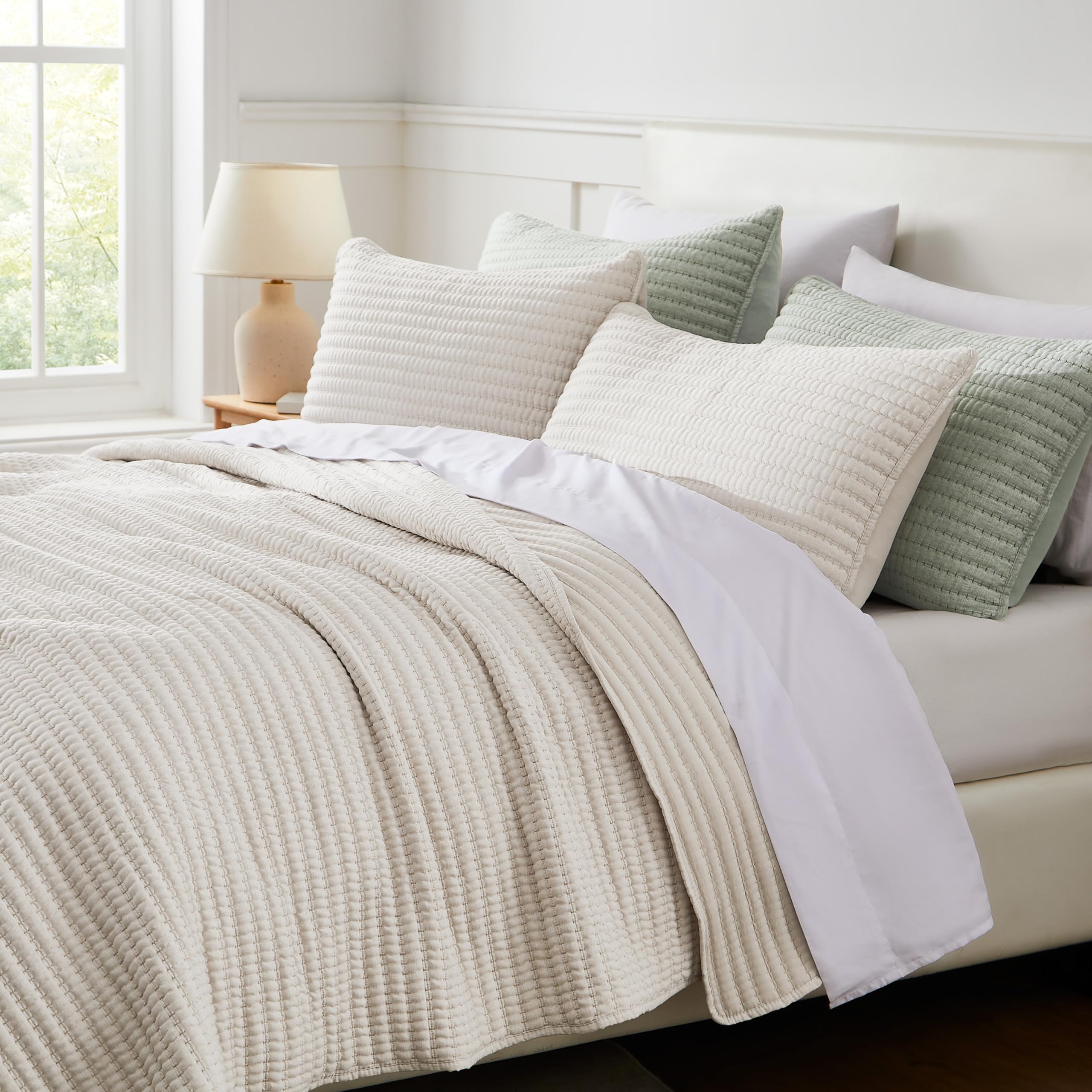 WDCOZY bamboo-linen textured coverlet adds soft, breathable touch
