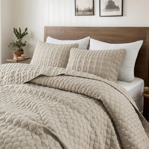 WDCOZY beige quilt queen 90x90 drapes softly for all season comfort.