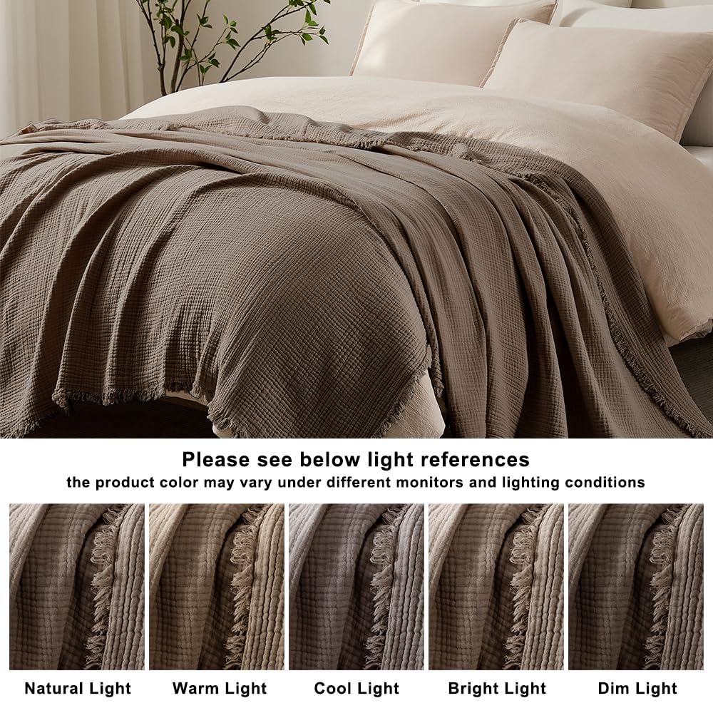 WDCOZY neutral-toned blanket in a cozy bedroom setting.
