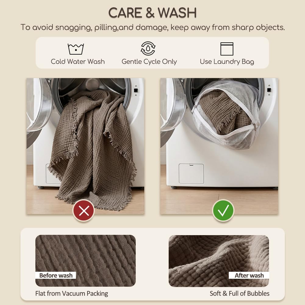 WDCOZY blanket draped on sofa shows lightweight, easy-care design.