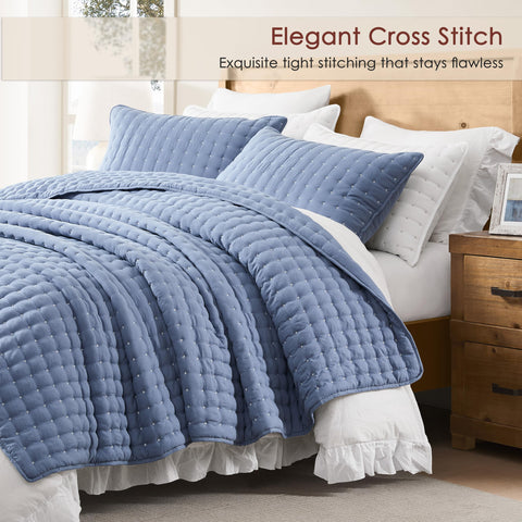 WDCOZY blue queen pillow shams matched with quilt for cohesive look.