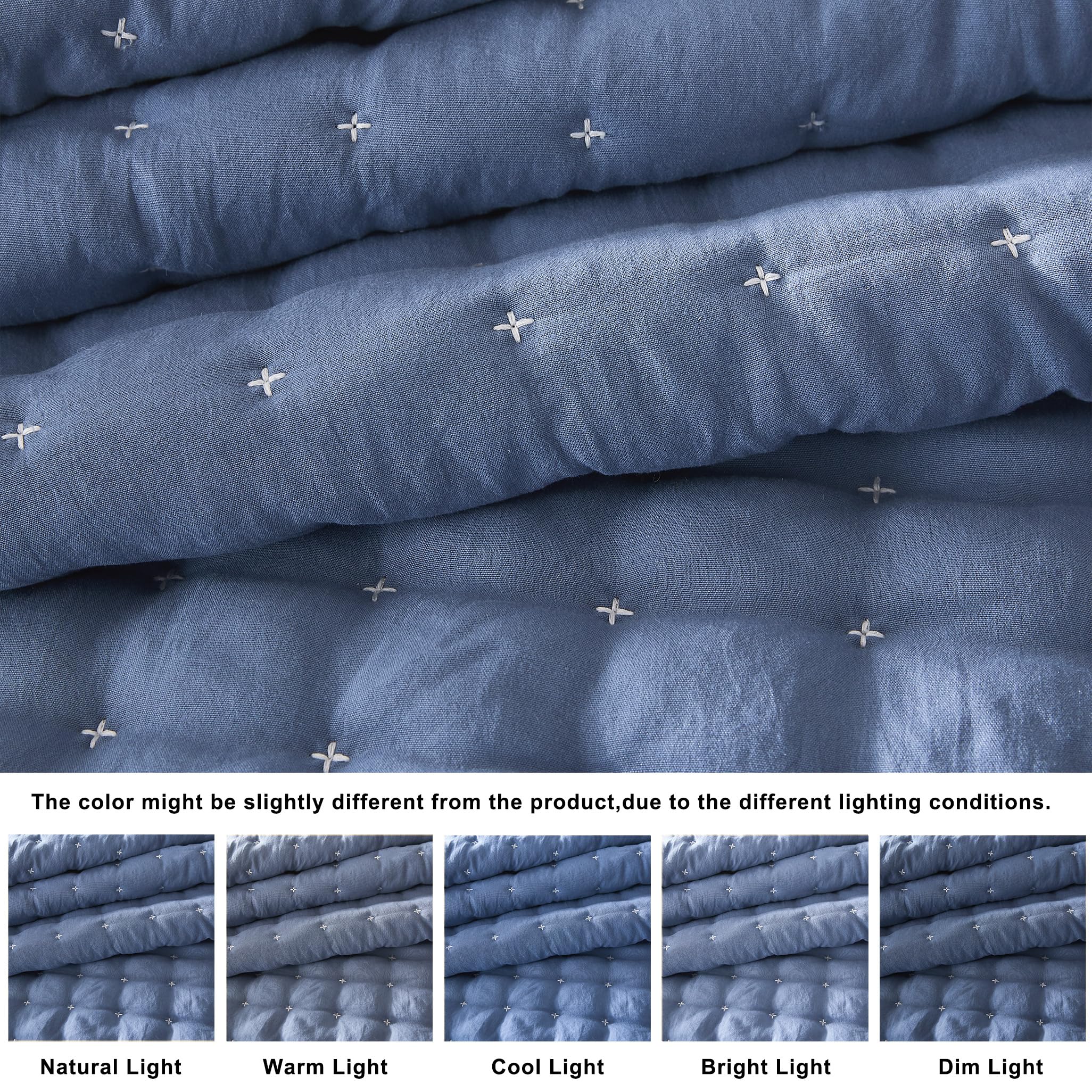 WDCOZY blue queen quilt close-up fabric texture with soft brushed finish.