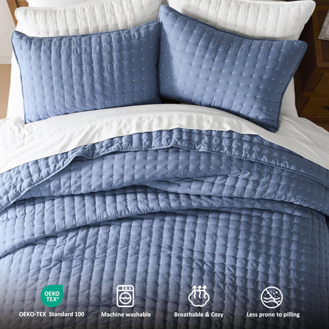 WDCOZY blue quilt in a modern bedroom scene for relaxed nights.