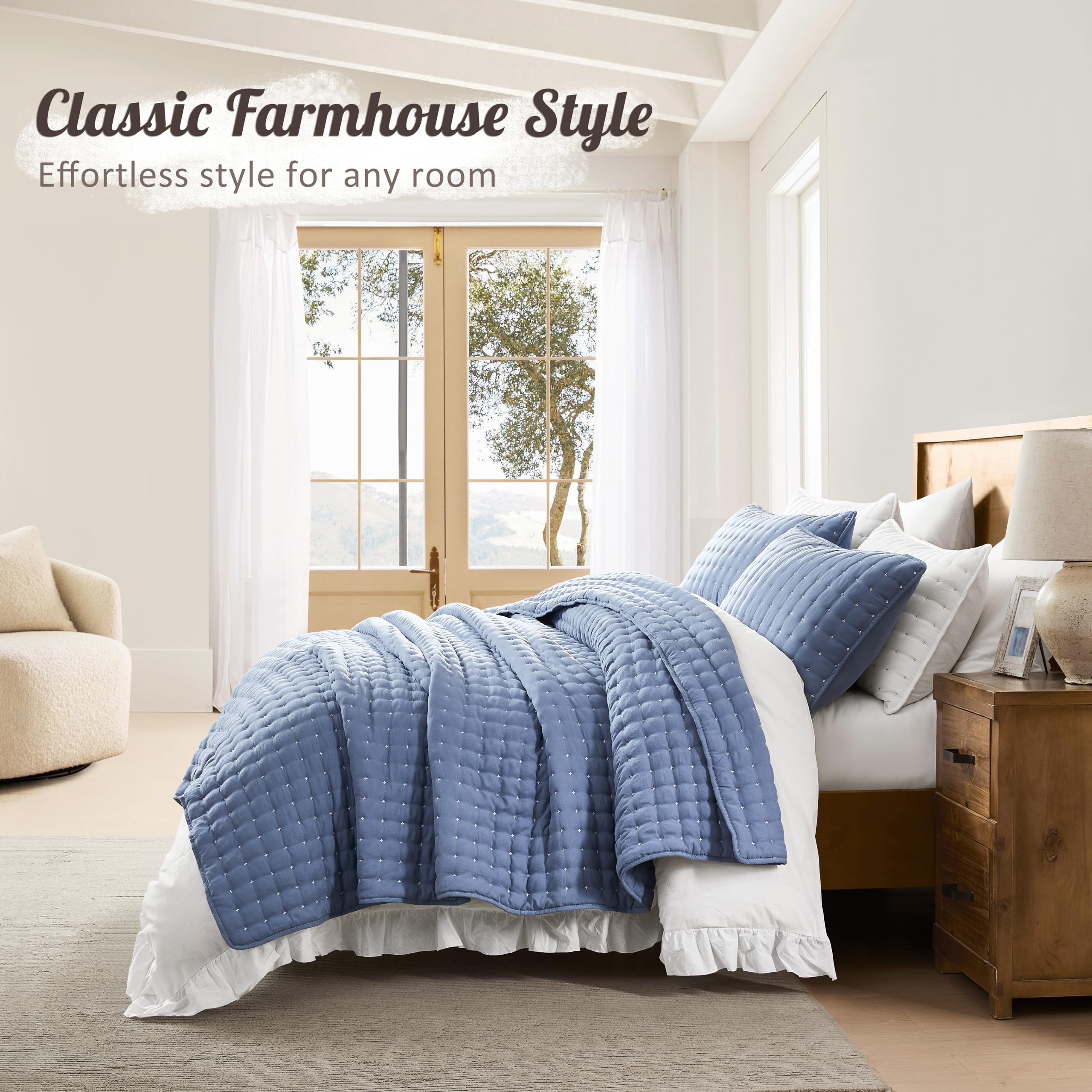 WDCOZY blue twin quilt care instructions image communicates machine-washable convenience.
