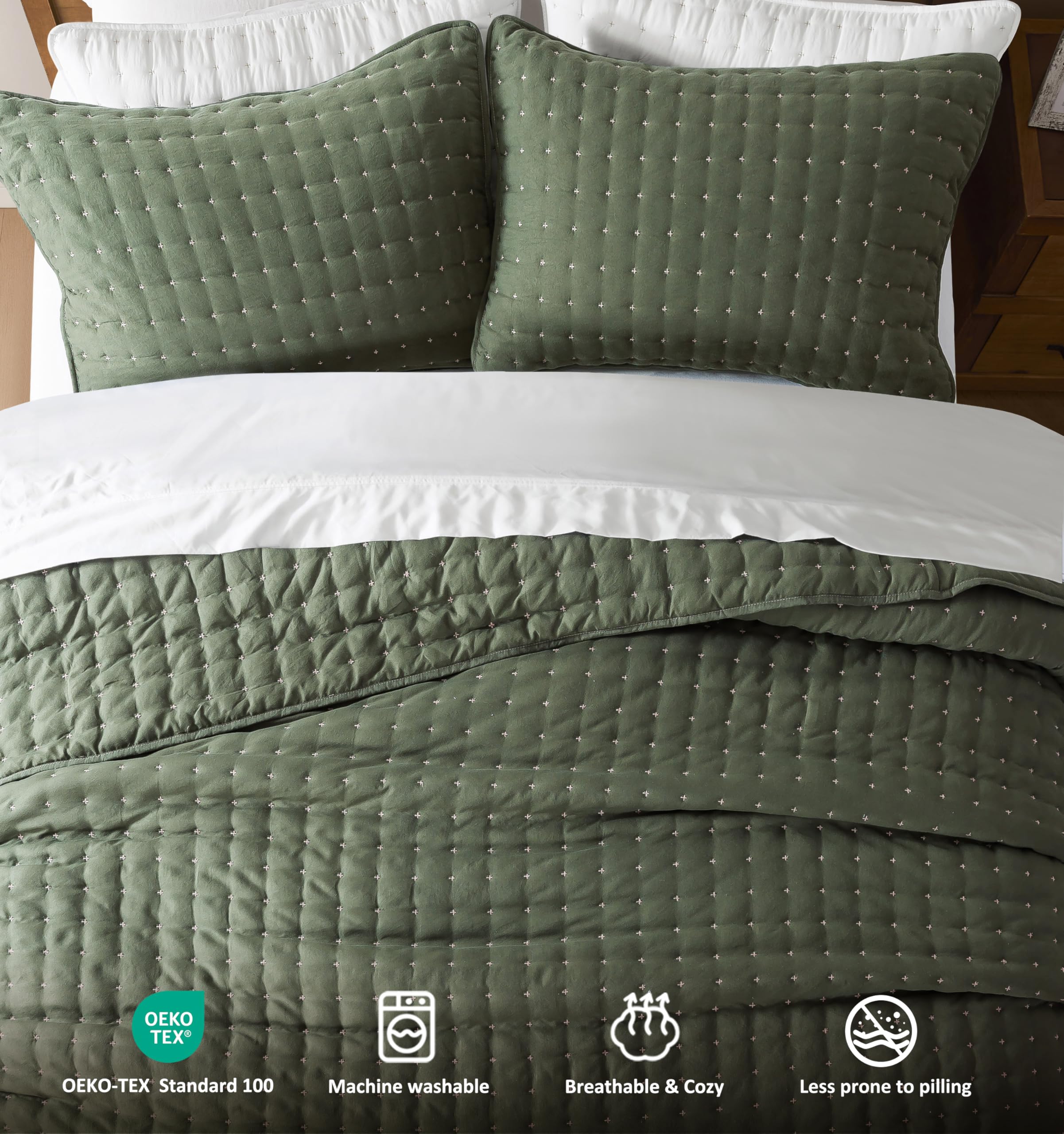 WDCOZY king size 116x106 inch quilt fits Cal King beds.