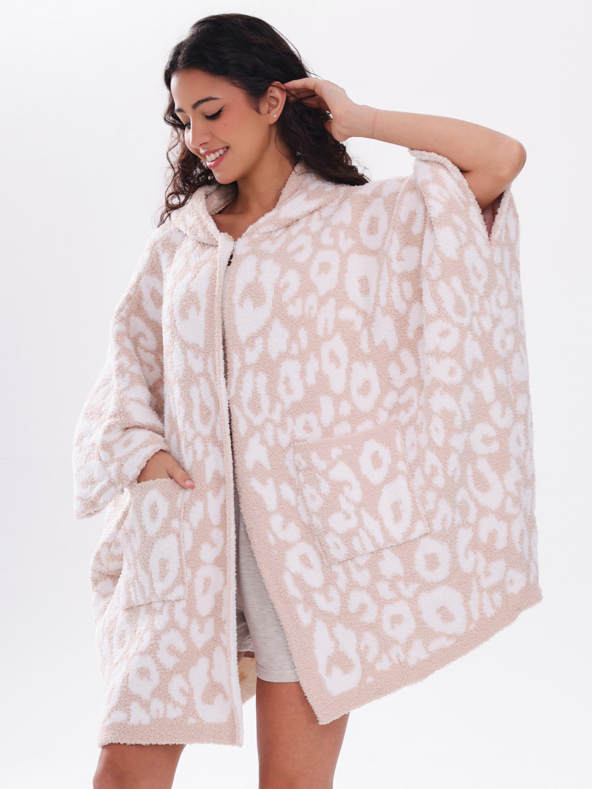 WDCOZY leopard hooded cape with buttons keeps wrap secure