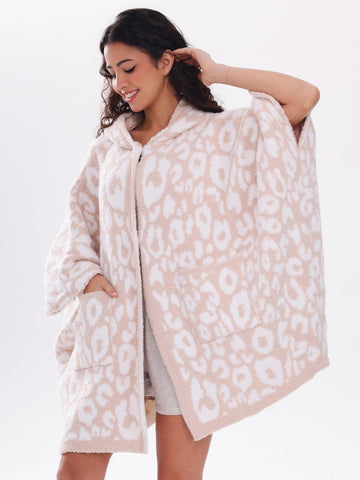 WDCOZY leopard hooded cape with buttons keeps wrap secure