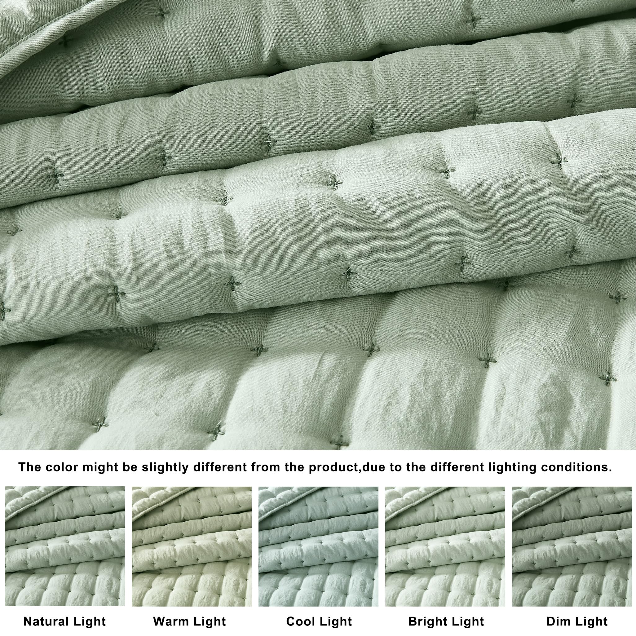 WDCOZY sage green king quilt on bed shows soft drape.