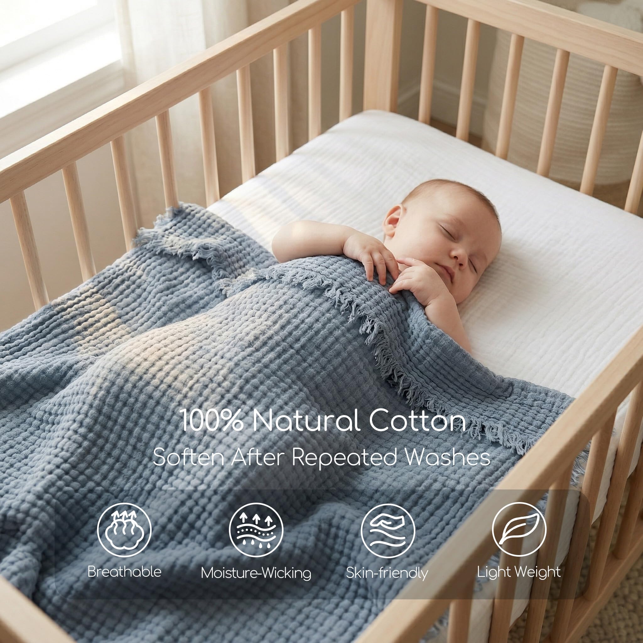 WDCOZY four-layer muslin weave shows breathable comfort and durability.