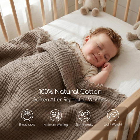 WDCOZY muslin throw blanket close-up shows breathable cotton texture