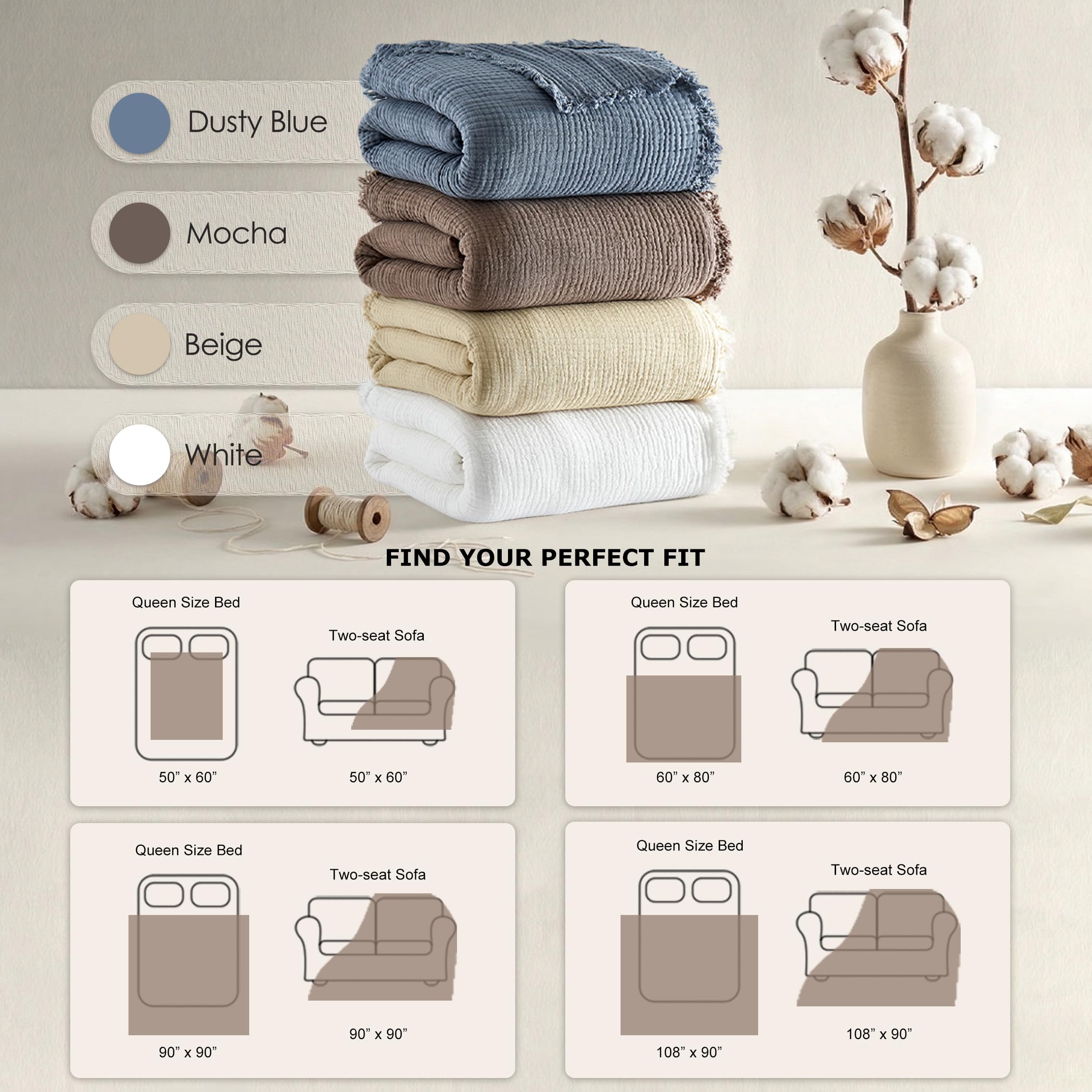 WDCOZY muslin throw blanket durable stitching withstands washes