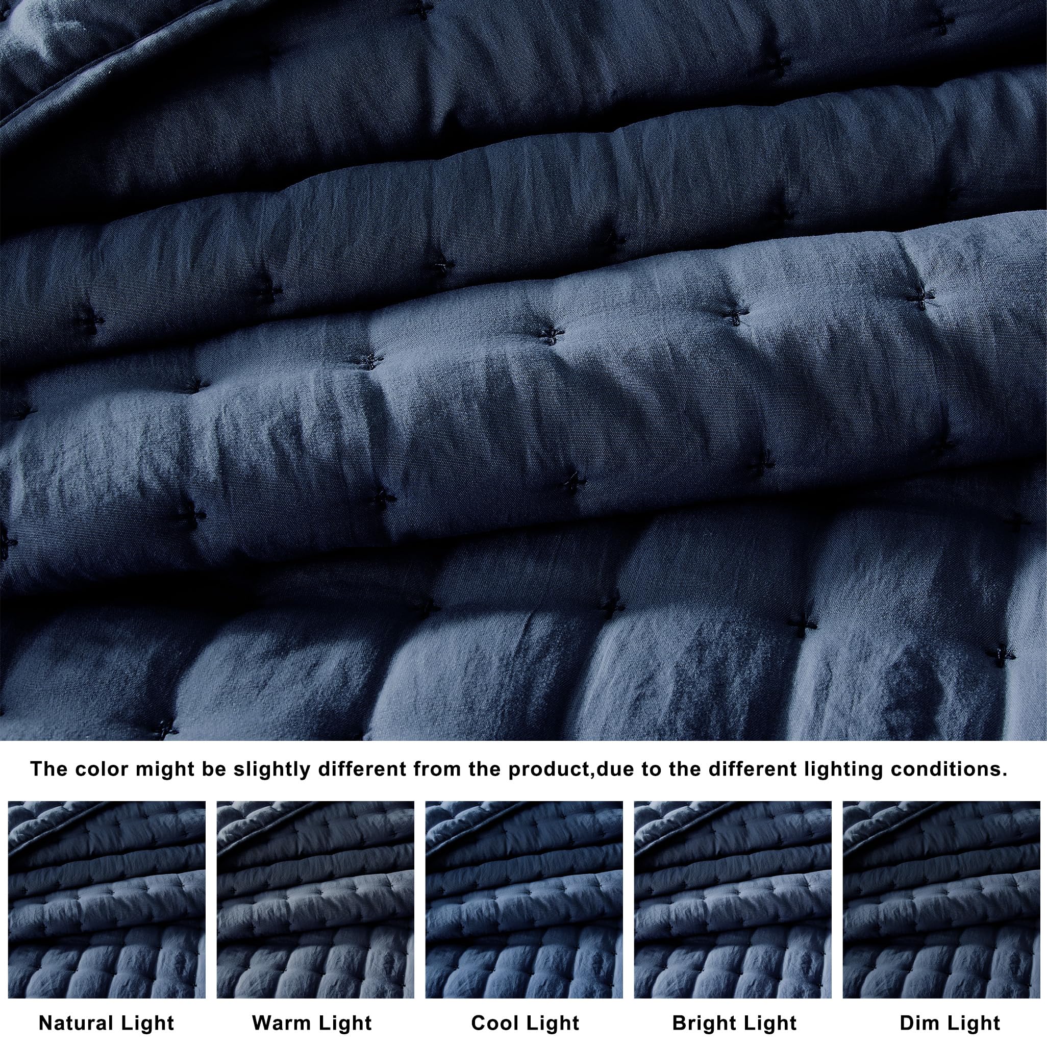 WDCOZY navy blue quilt stitching detail shows durable seams