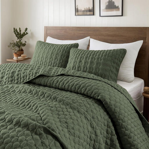 WDCOZY olive green quilt on king bed for cozy sleep setup